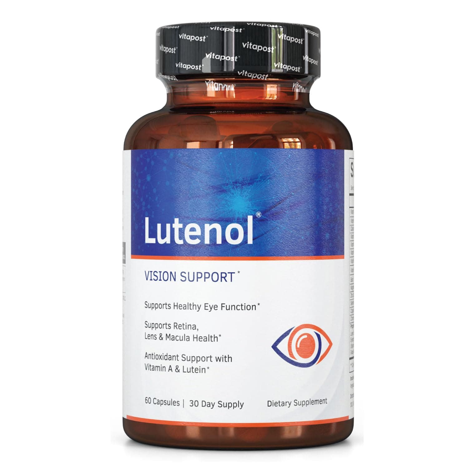 Lutenol | New Formula - Natural Vision, Retina, Lens & Macular Support Formula Containing Lutein, Zeaxanthin, Zinc, Vitamins, and More. Eye Health Supplement. 60 Capsules.