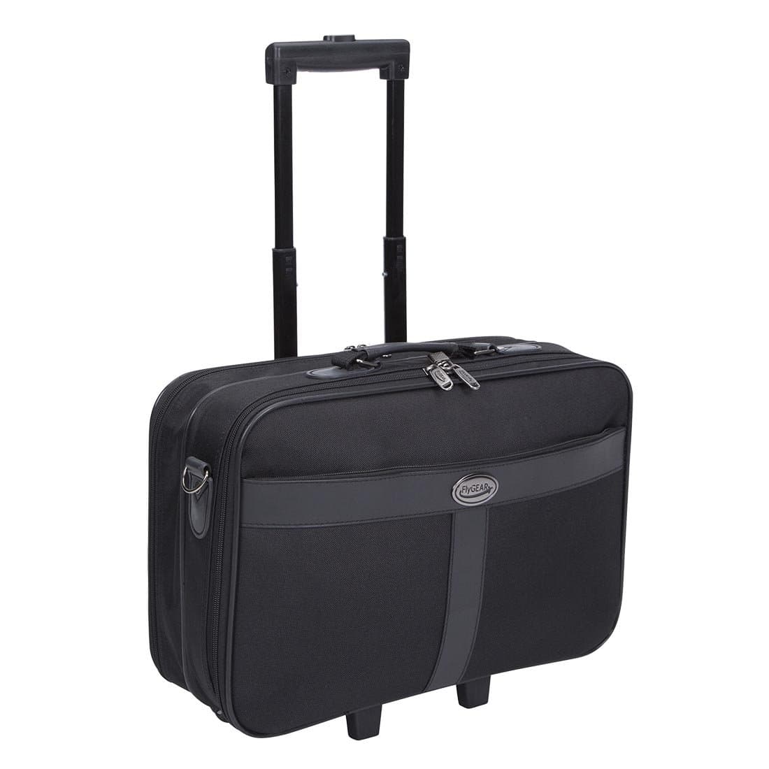 Executive Business Fits Upto 17 inch Laptop Wheeled On-Board Cabin Bag Suitcase Briefcase Pilot Trolley Carry Case Travel Bag (Black)