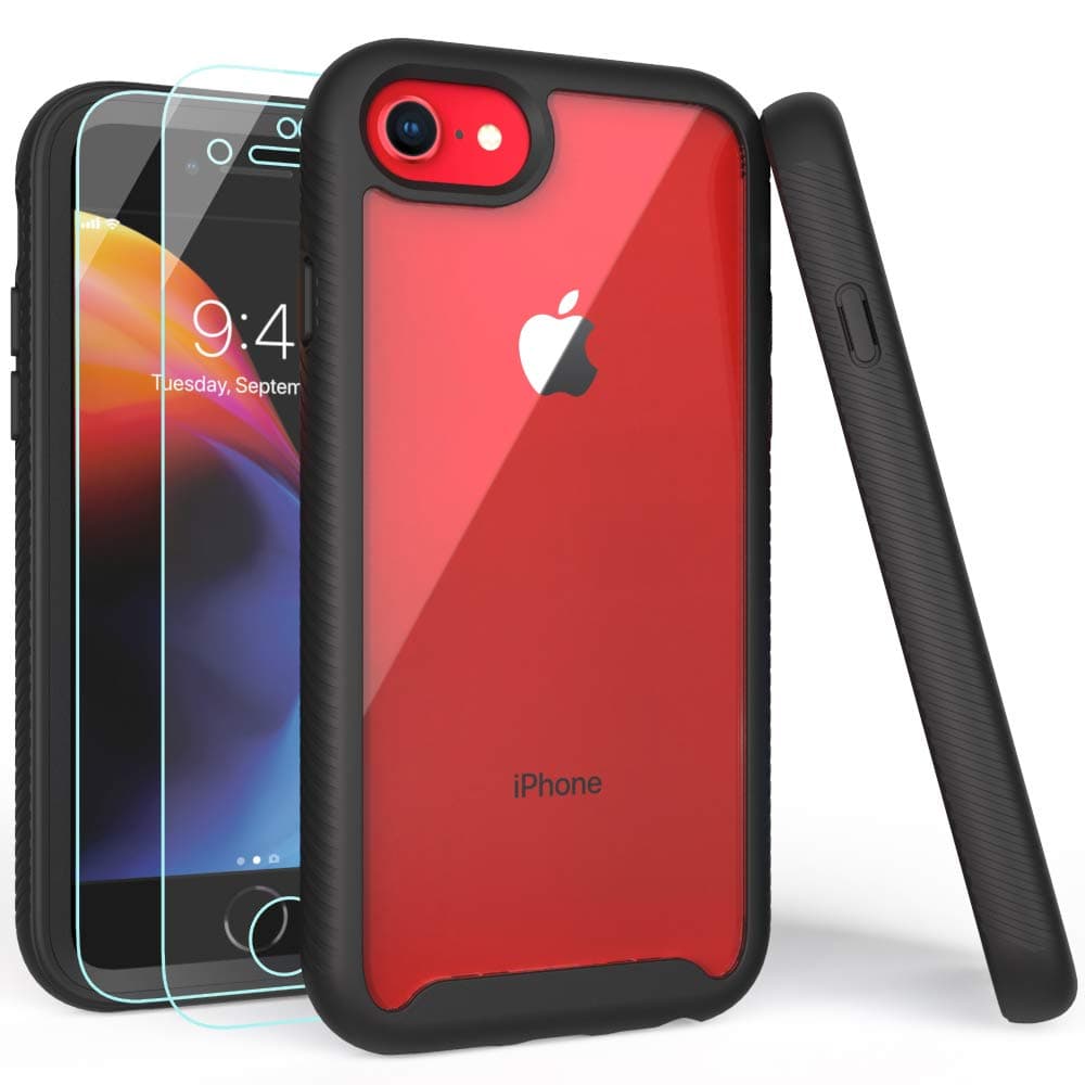 LUCKYCAT iPhone SE 2022 Case，iPhone SE 2020 Case, iPhone 8 Case, iPhone 7 Case, Shockproof Clear Multicolor Series Bumper Cover for 4.7 Inch iPhone 6/6s/7/8/SE - Black