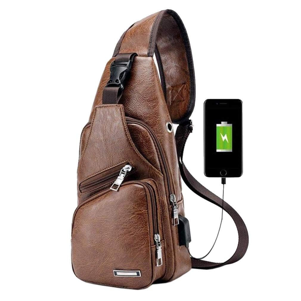 Leather Sling Bag Crossbody Backpack for Men Women Travel Outdoor Camping