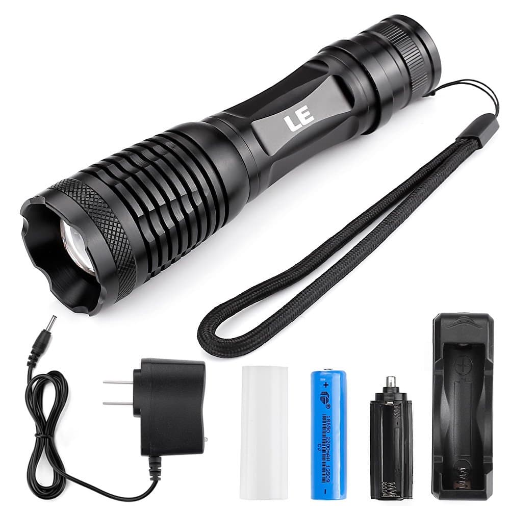 SAYGOGO XML-LE A100 Handheld LED Flashlight, Outdoor Ultra Bright T6 Glare Waterproof Torch with Adjustable Focus and 5 Light Modes, Suitable for Powered Tactical, Camping, Hiking, and Hunting, Black