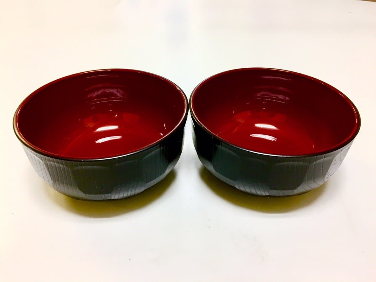 JapanStyle Japanese Donburi Round Rice Bowl Dia.14.8×7.4cm 96g [Black x Vermilion ] x 2 pcs