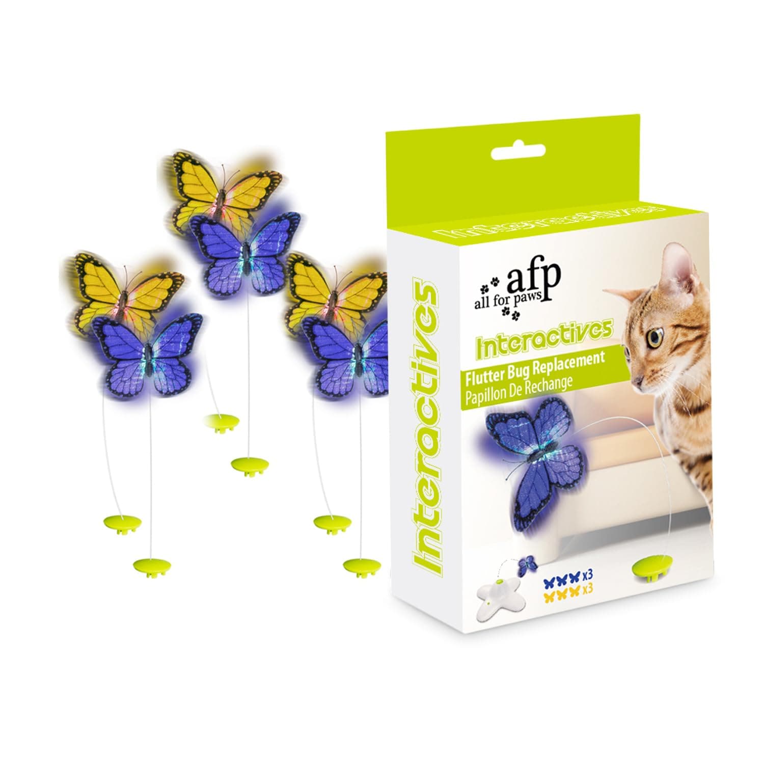 ALL FOR PAWS Interactive Cat Butterfly Flutter Replacements for Kitty Enrichment Spinner Toys, Re-Fill - 6 Pack