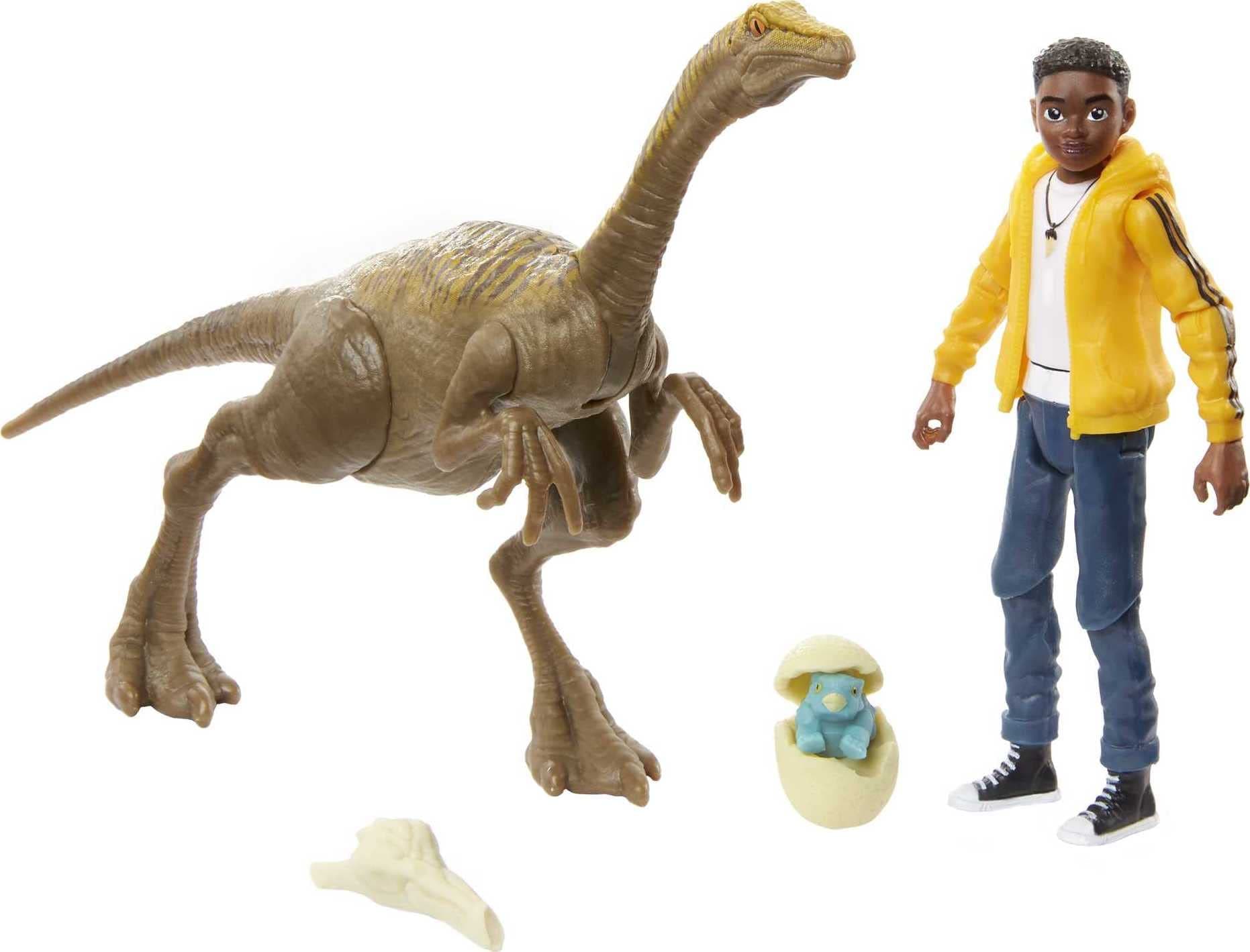 Mattel Jurassic World Toys Camp Cretaceous Darius and Gallimimus Human and Dino Pack with 2 Action Figures and 2 Accessories, Toy Gift Set and Collectible for Dinosaur Fans