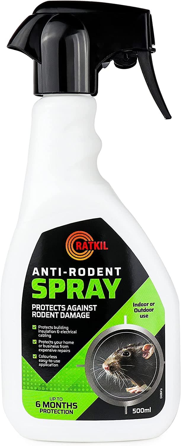 Ratkil Rat & Mouse Rodent Spray To Protect Wires, Cables & Appliances- 500ml | Rat Deterrent Spray Protects Cables, Wires & Furniture | 6 Month Protection Against Rodent Damage Indoors & Outdoors