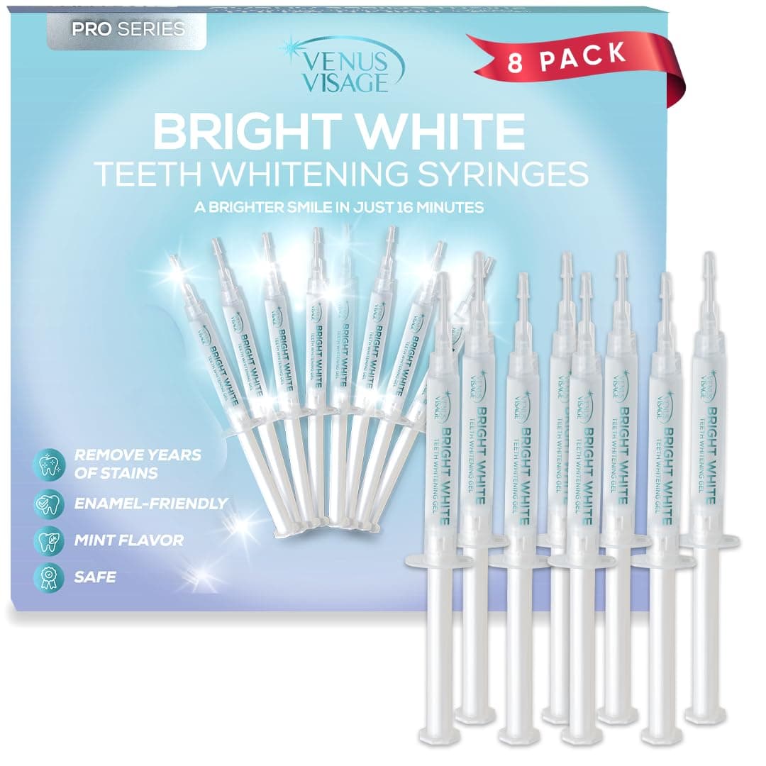 Venus Visage Teeth Whitening Gel Refill Kit Syringes (8 Pack) - 35% Carbamide Peroxide Teeth Whitener - No Sensitivity Teeth Whitening Gel for Trays - Teeth Whitening Kit Syringes for Brighter Smile