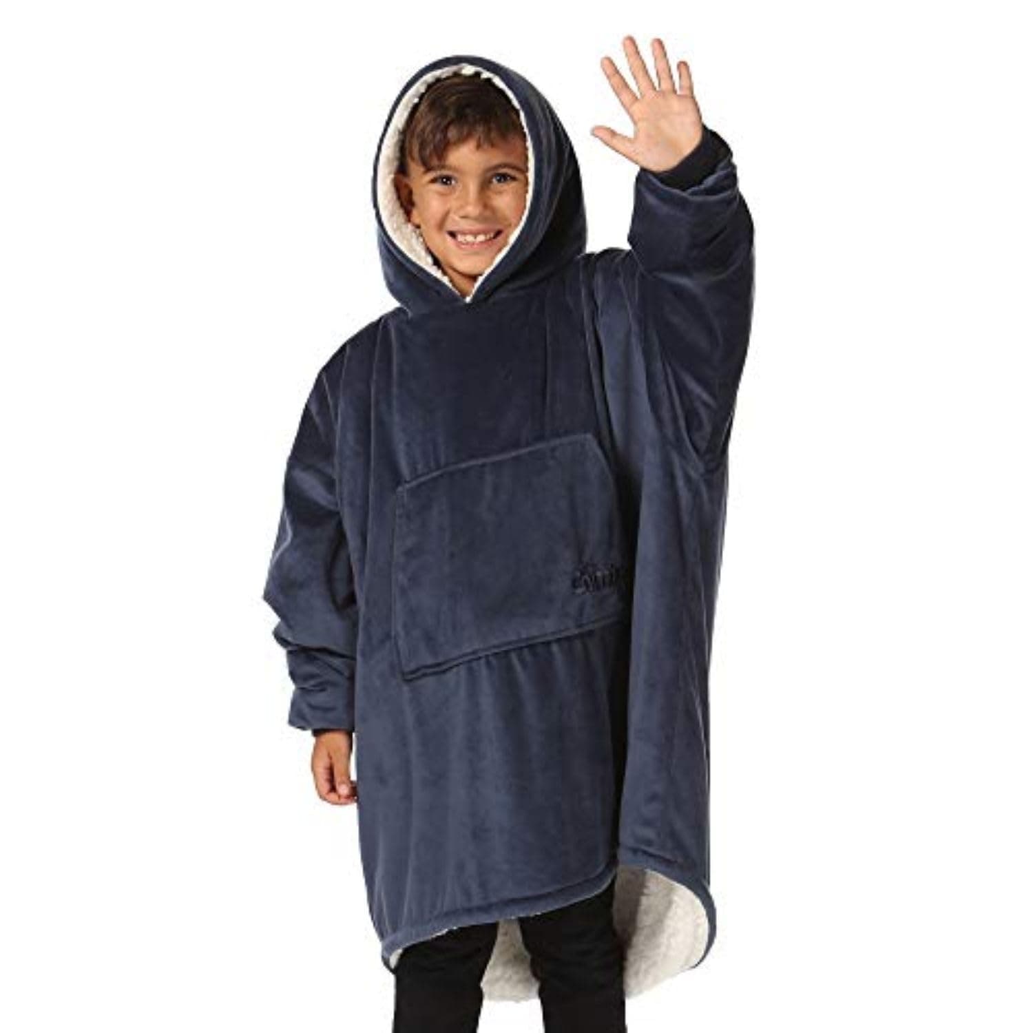 Original Jr | Shark Tank | Patented | Kids Oversized Sherpa Wearable Blanket Hoodie | Gift for Boys & Girls