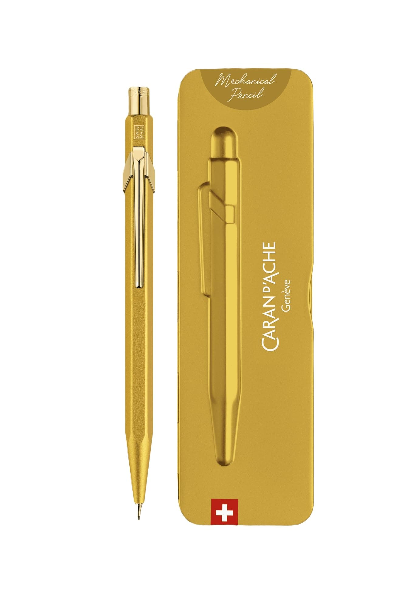 Caran D'Ache 844 Premium Mechanical Pencil 0.7 mm in Slimpack Case exudes modernity and elegance for Luxury gifting. (GOLDBAR)