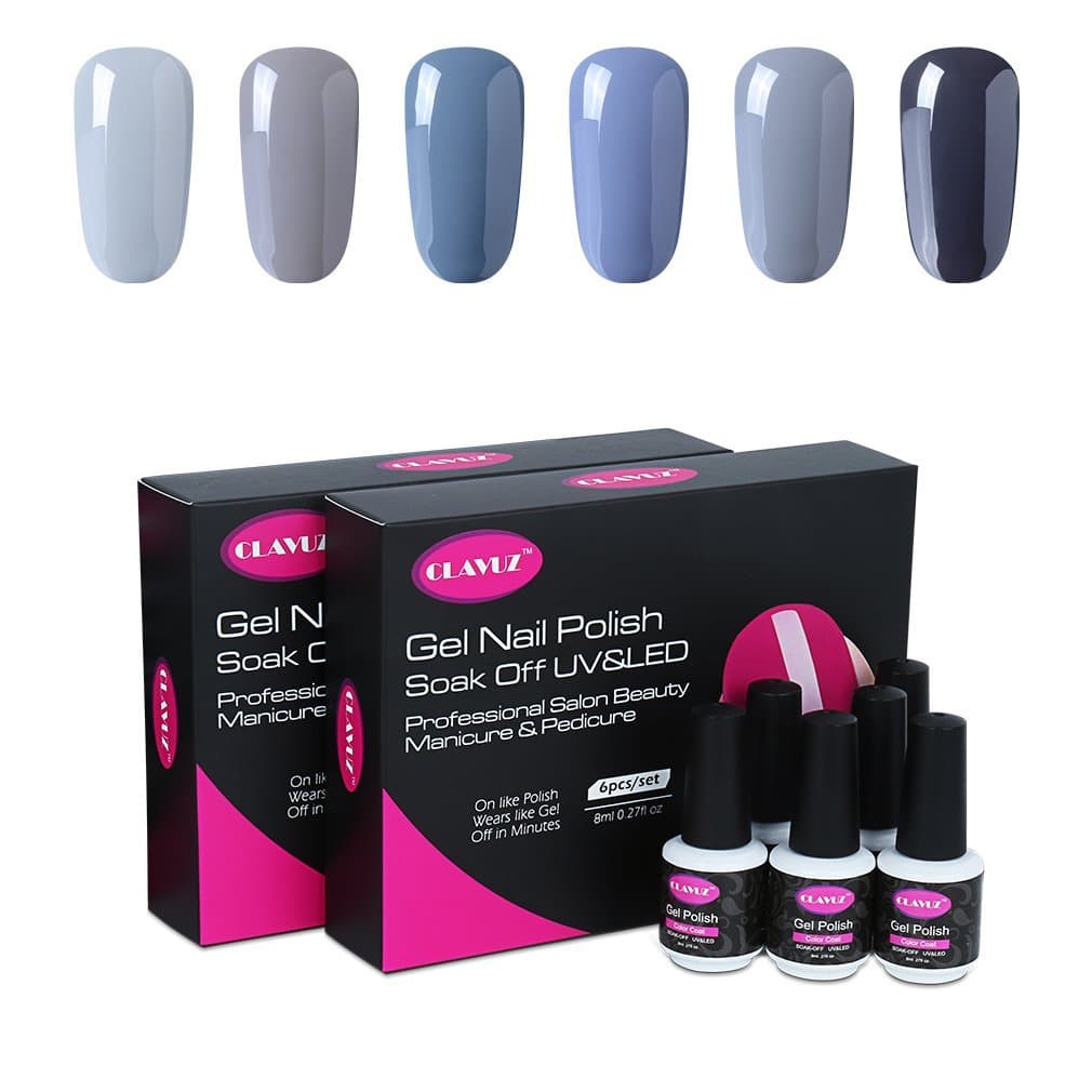 CLAVUZ Gel Nail Polish 6PCS Gray Colours Soak Off UV LED Nail Art