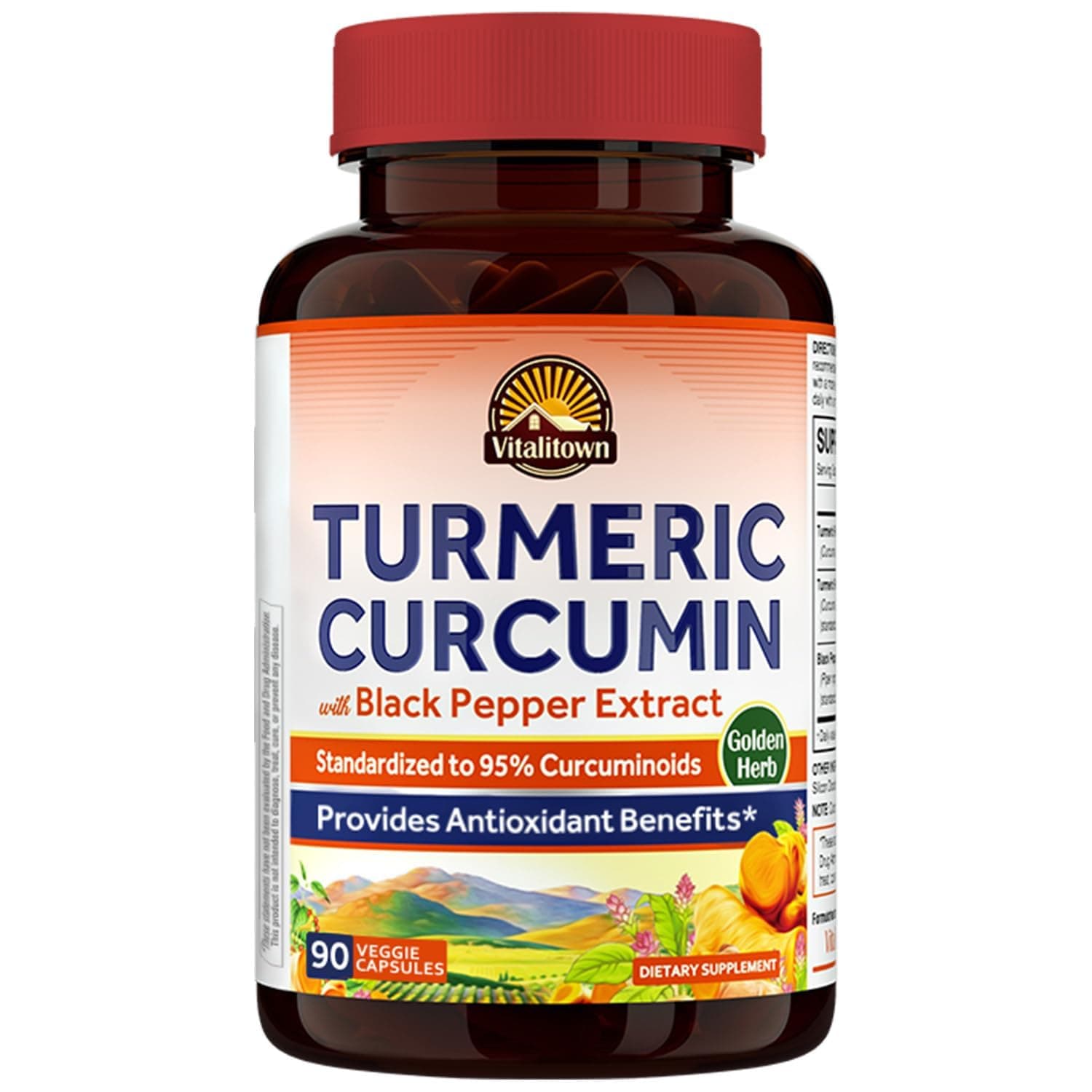 Turmeric Curcumin Root + Black Pepper, 1800MG, India Grown, 95% Standardized Curcuminoids, Ultra Potency, 2000% Absorption, No Lead or Gluten, Vegan Support, 90 ct