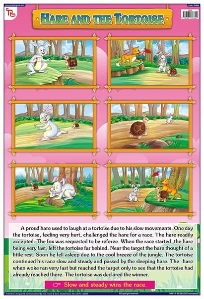 TMS05E | TEACHINGNEST Hare & the Tortoise Chart | English Moral Story | Laminated 33x48 cm (13x19 inch) | Wall Sticking [Wall Chart] teachingnest