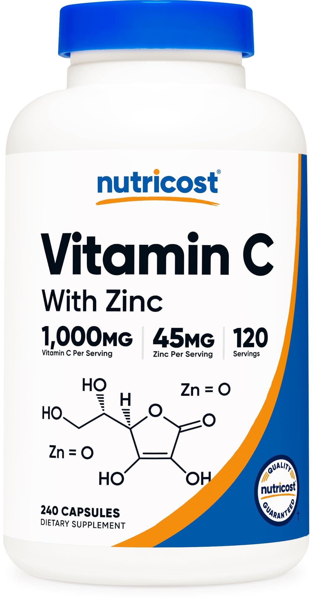 Vitamin C with Zinc, 120 Capsules - 1000mg Vitamin C, 45mg Zinc, Non-GMO, Gluten Free Vitamin C Supplement