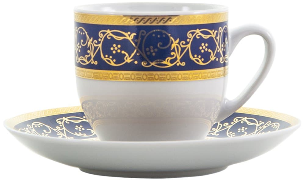 Bohemia Saphyr Greek Key Coffee Cup And Saucer, Porcelain, Blue, 12 x 12 x 5 cm
