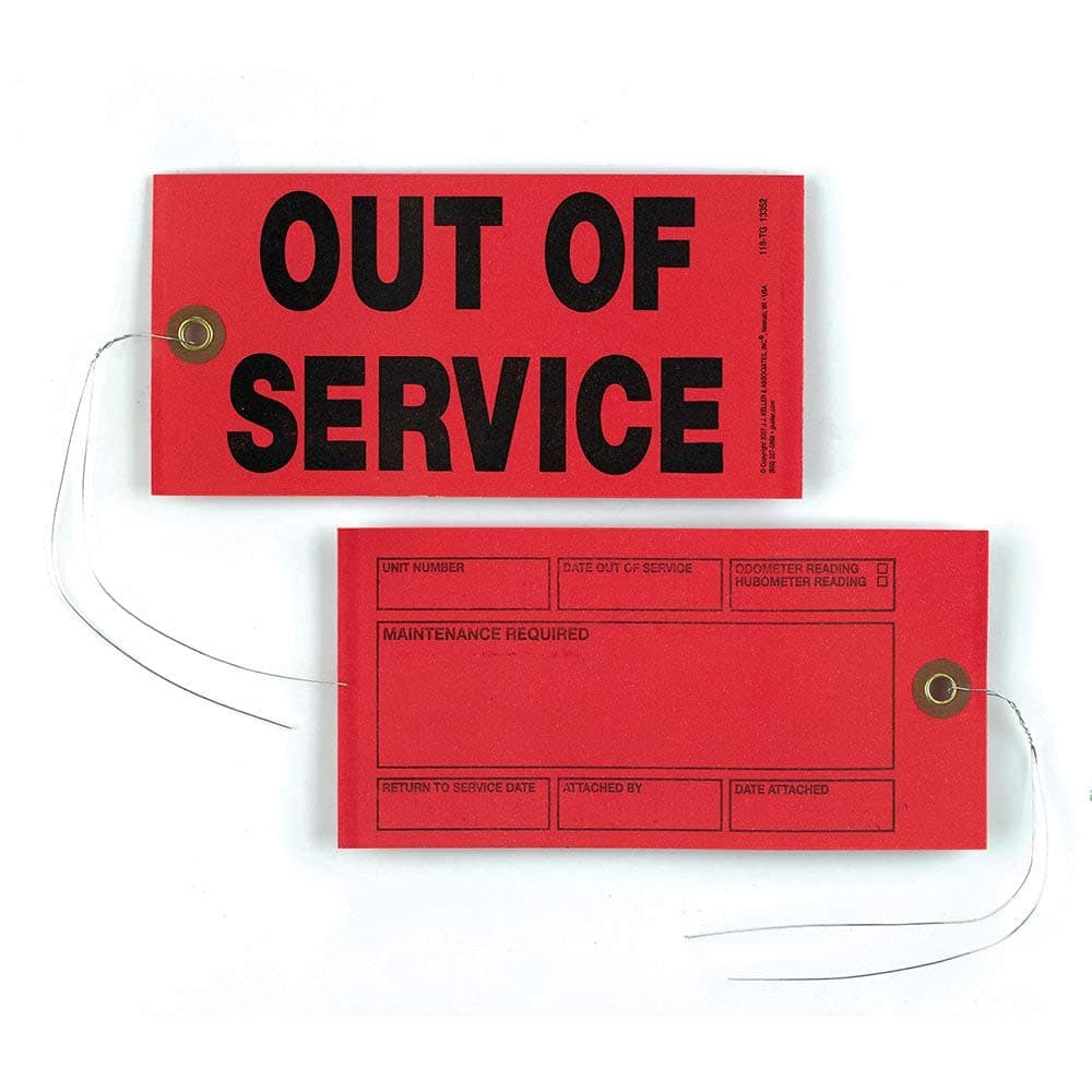 Out of Service Tags 50-pk. - 6.25" x 3.125", Red, Synthetic, 12" Tag Wires Attached, J. J. Keller & Associates, Inc.