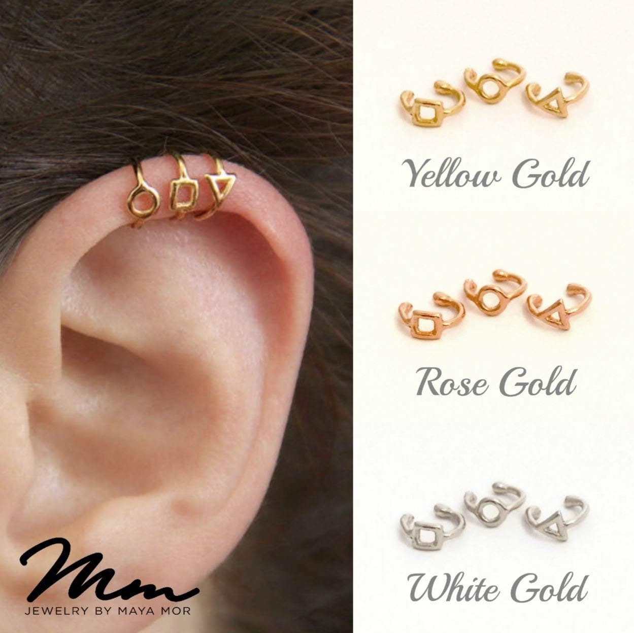 Handmade 14K Gold Cartilage Ear Cuff Earring No Piercing. Available in Yellow, Rose or White Gold