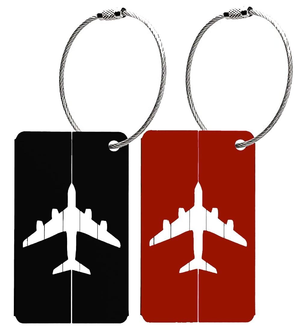 TRINKA 2Pack Black & Red Travel Suitcase Luggage Bag Tags, Airlines Baggage Labels