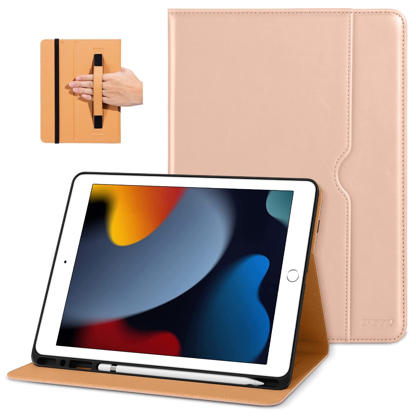 DTTO iPad 9th/8th/7th Generation 10.2 Inch Case 2021/2020/2019, Premium Leather Business Folio Stand Cover with Built-in Apple Pencil Holder - Auto Wake/Sleep and Multiple Viewing Angles, Pink