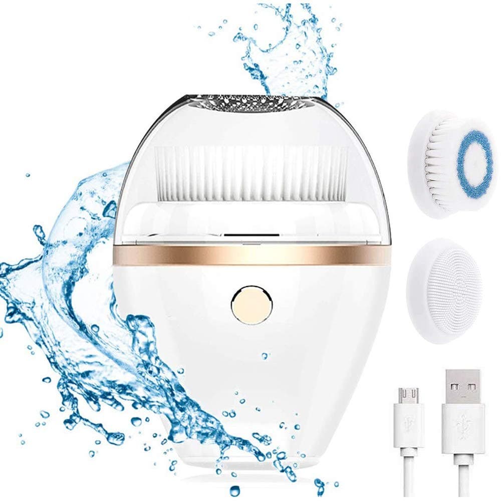 ZSJZSJ Electric Waterproof Facial Cleansing Brush, Sonic Vibration Facial Cleansing Spin Brush Set,3 Gears Control,2 Different Brush Head, for Gentle Exfoliating& Remove Blackhead Acne