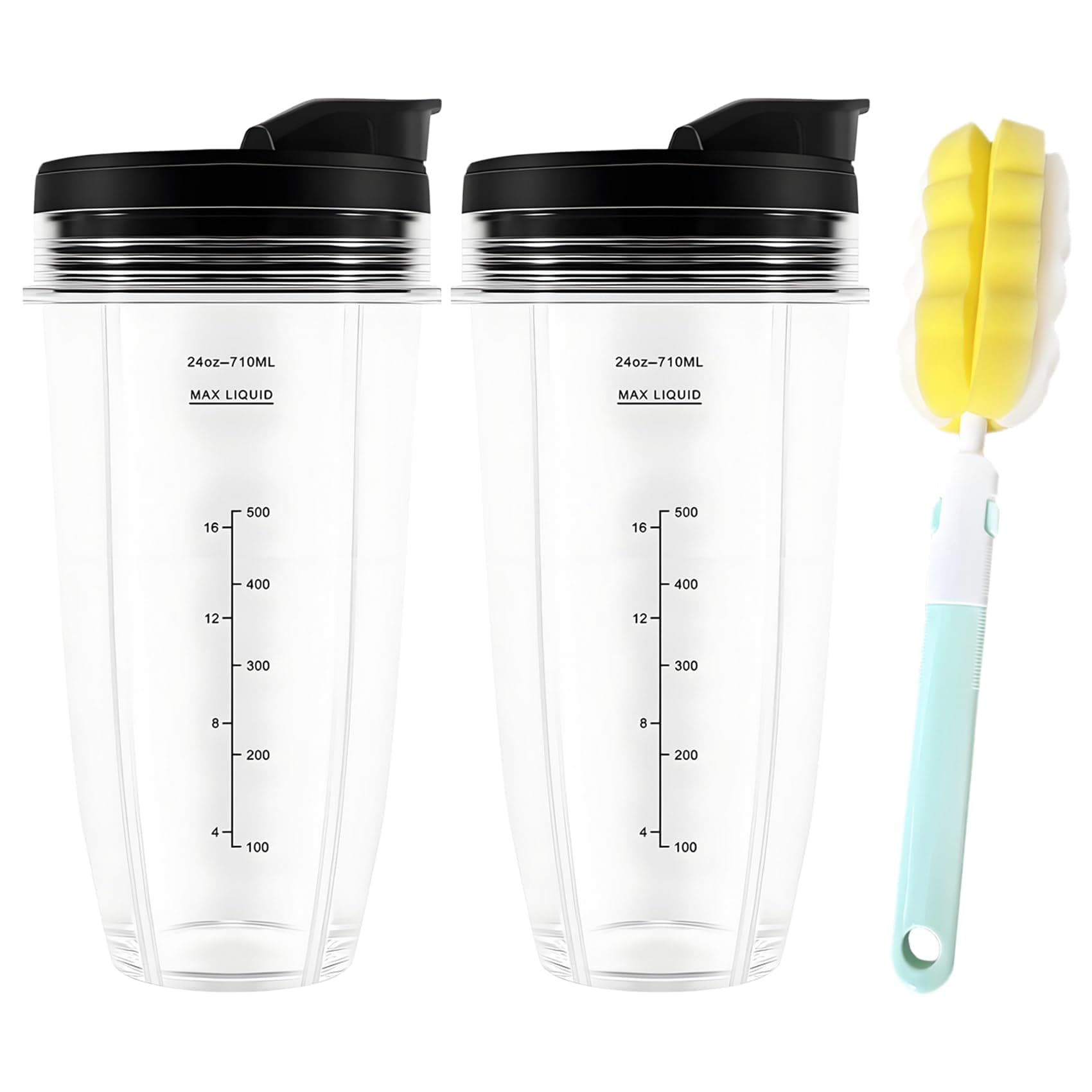 Blender Replacement Parts for Ninja, 24oz Ninja Blender Cups with To-Go Lids, Compatible with Nutri Ninja Auto iQ Blenders BL2012 BN801 BL480-30 BL640-30 BL642-30 NN100-30 BL450 BL456