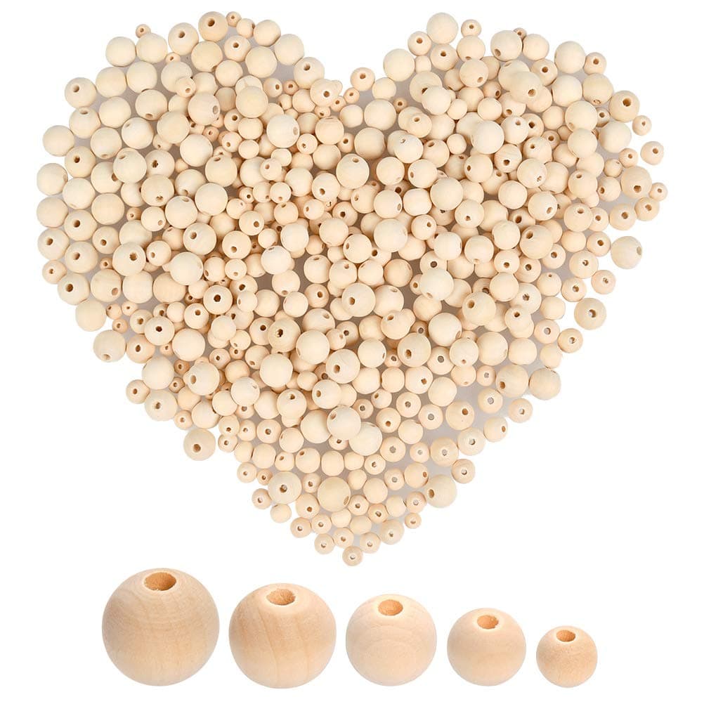 WOWOSS 500 PCS Wooden Beads for Craft Natural Wooden Beads Loose Spacers with Holes for Macrame Craft Bracelet Jewellery Making, Multi Handmade Wooden Beads Balls for Crafts (6mm 8mm 10mm 12mm 14mm)