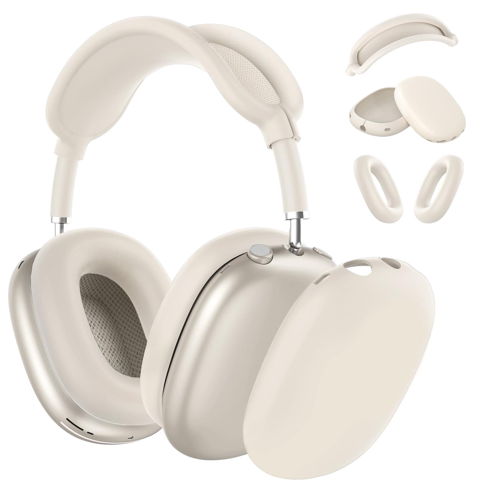 AirPods Maxヘッドフォン用シリコンケースカバー 傷防止 イヤーパッドケースカバー イヤーカップカバー/ヘッドバンドカバー AirPods Max用アクセサリー ソフトシリコンスキンプロテクター Apple AirPods Max用 (ストーン)