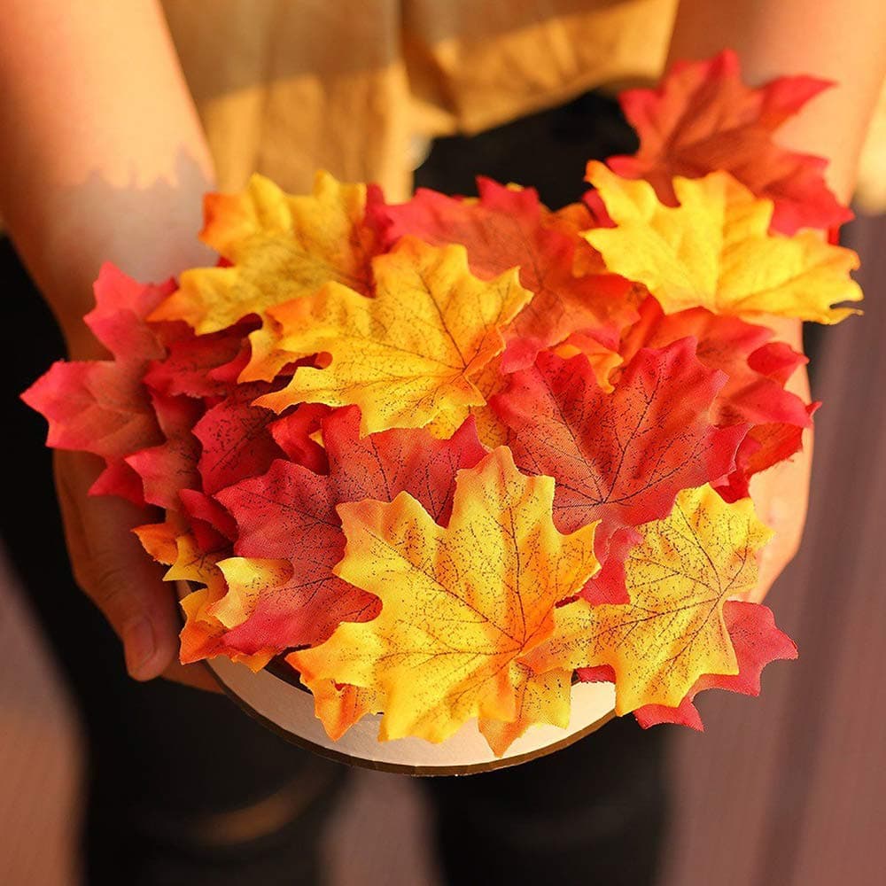 1000 PCS Artificial Maple Leaves Assorted Mixed Deep Fall Colored for Weddings Thanksgiving Art Scrapbooking Wall Party Decor Craft Halloween Party Events Outdoor Decoration 10 Color…