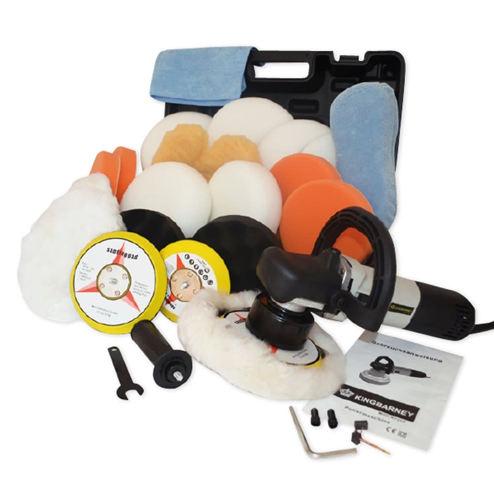 Car Polisher Kit / Buffer / Sander (UK Plug) 710 Watt Set 2 - high quality polishing machine with carry case - Orbital movement - dual action - 25 pcs. accessories - many sponges, pads, polisher heads