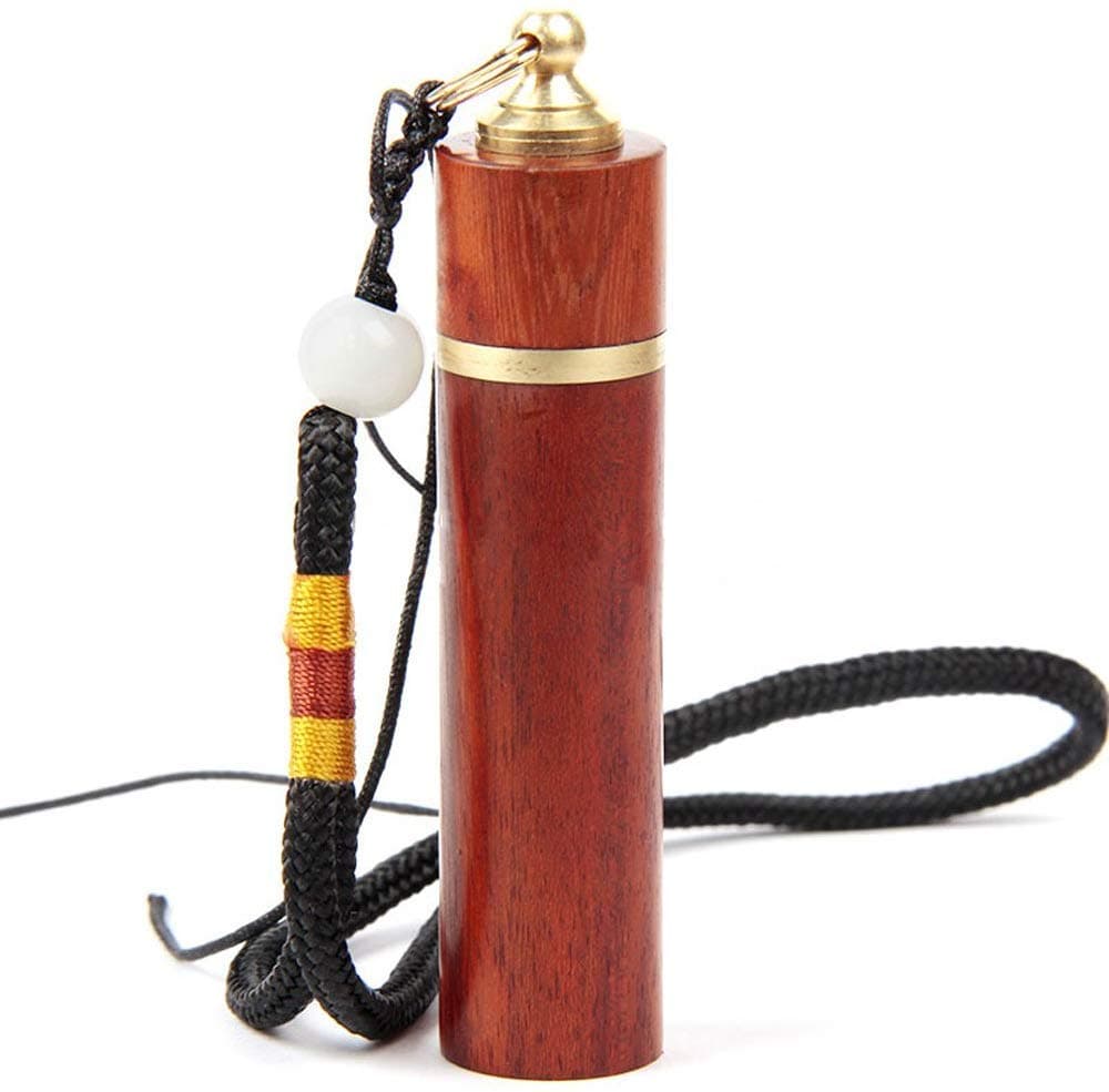 Snuff Bottle with Spoon Vial Necklace Container Pendant with Small Funnel (Red)