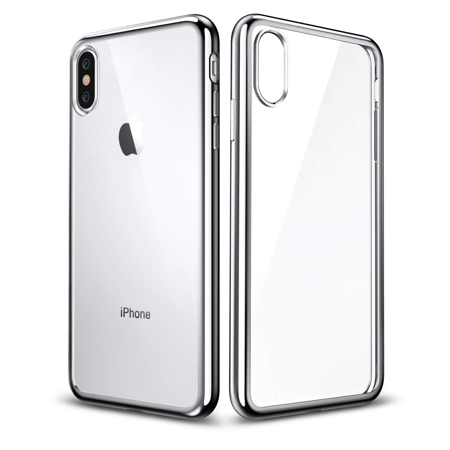 Enflamo Crystal Clear Case Soft Back Cover Case with Electroplated Frame Bumper Ultra Slim TPU Gel Case for iPhone X, iPhone Xs (Silver)