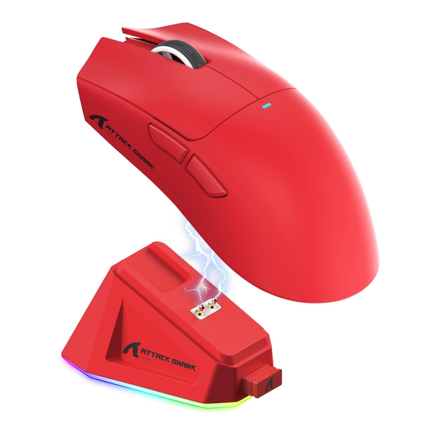MAGIC-REFINER ATTACK SHARK X11 59g Superlight Wireless Gaming Mouse with Magnetic RGB Charging Dock，BT/2.4G Wireless/Wired Mouse, 22000 DPI，5 Programmable Buttons for PC/Laptop/Mac（Red）