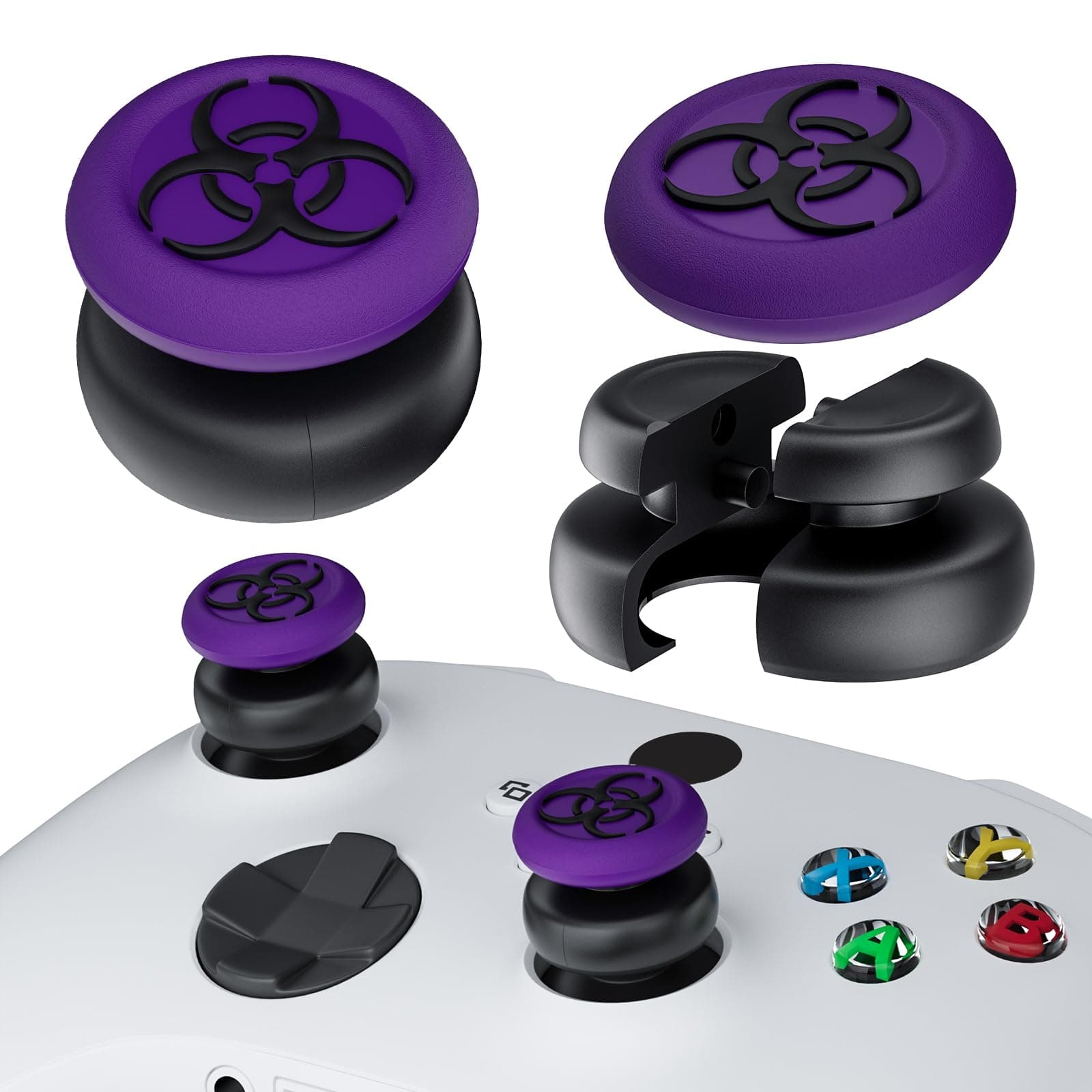 NO FALLING OFF Thumbstick Extender & Silicone Grip Cover 2 Sets for Xbox Series X/S & Xbox One S/X Controller(BH Purple)