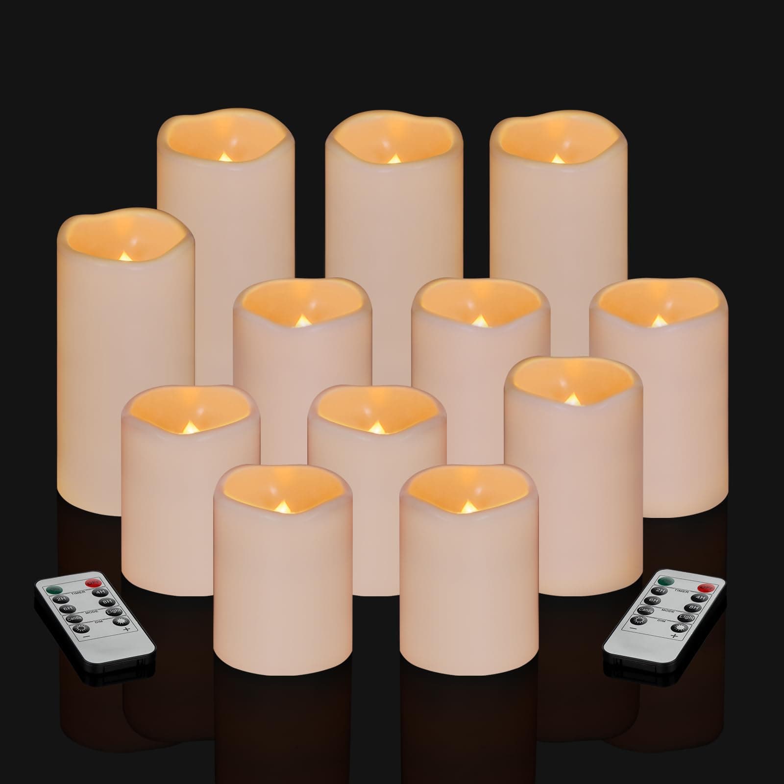 Flameless Candles 4" 5" 6" Set of 12 Ivory Waterproof Pillars 3" Diameter Battery Operated Flickering Candles Include 10-Key Remote Timer Function 400+ Hours by 2 AA Batteries (12 Pack)