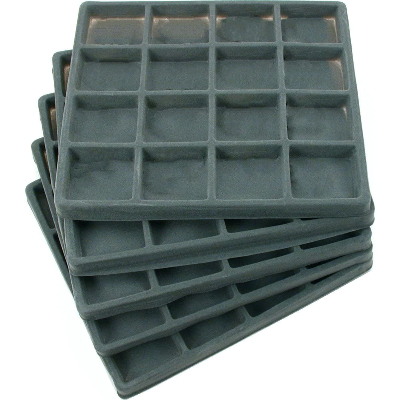 5 Gray 16 Slot 1/2 Size Jewelry Display Tray Inserts New by FindingKing