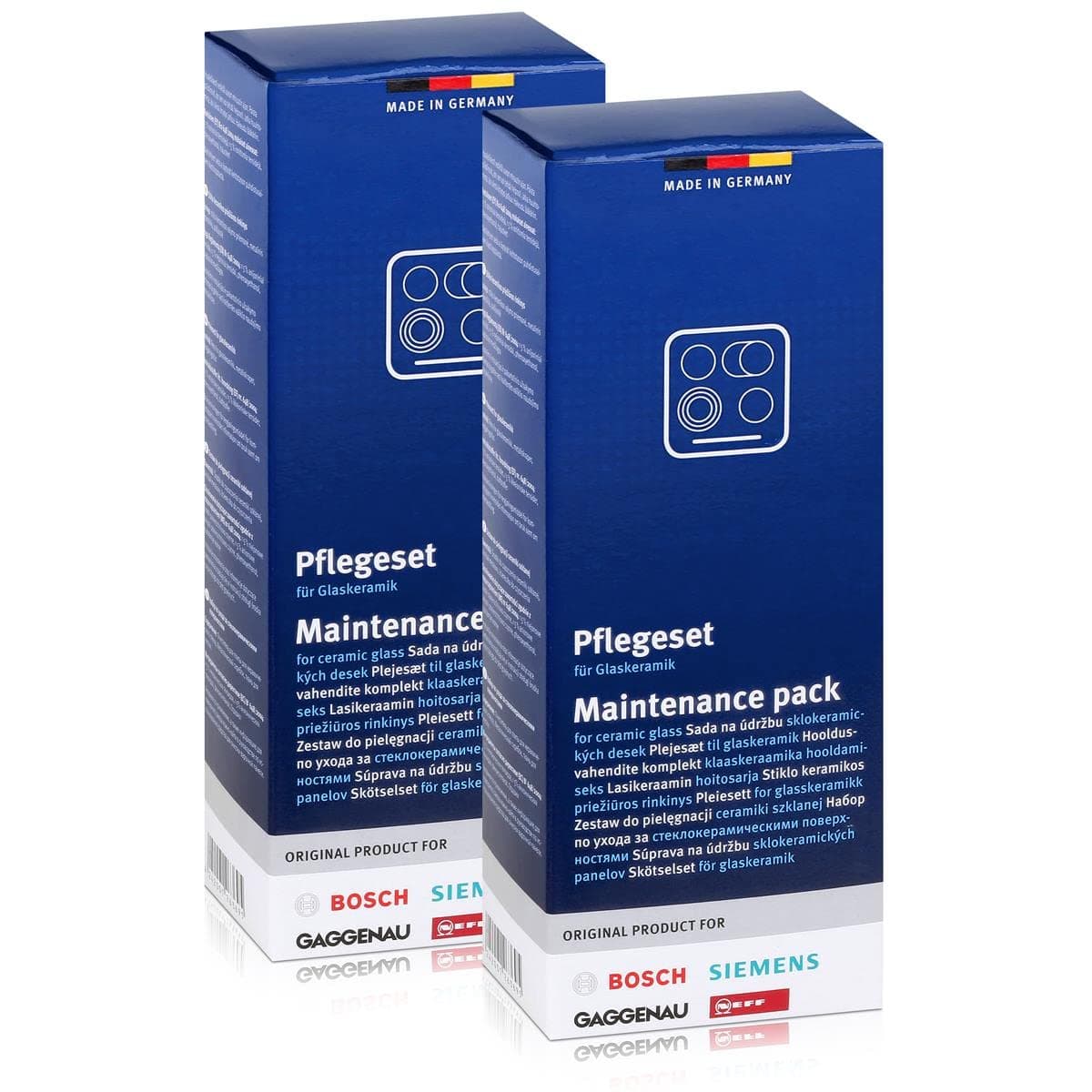 2x Bosch/Siemens Maintenance Kit for ceramic hobs, cleaner 250ml, cloth and metal scrapers
