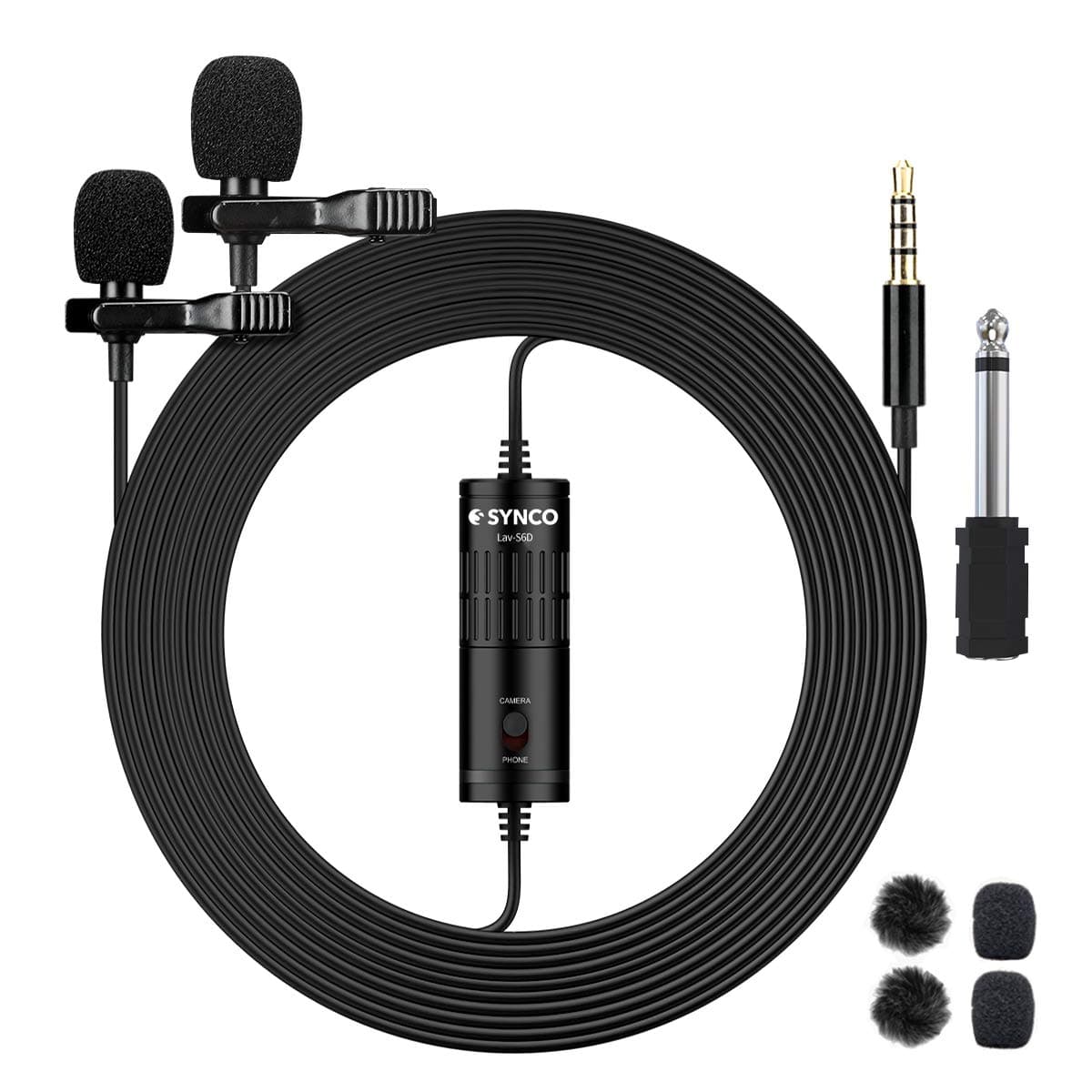 SYNCO Lav-S6D Dual Lavalier Microphone, Professional Lav Lapel Clip-on 6M Omnidirectional Condenser Mic TRS/TRRS Compatible for Camera/Smartphone/Camcorder/Audio Recorder/Mixer/Laptop/PC