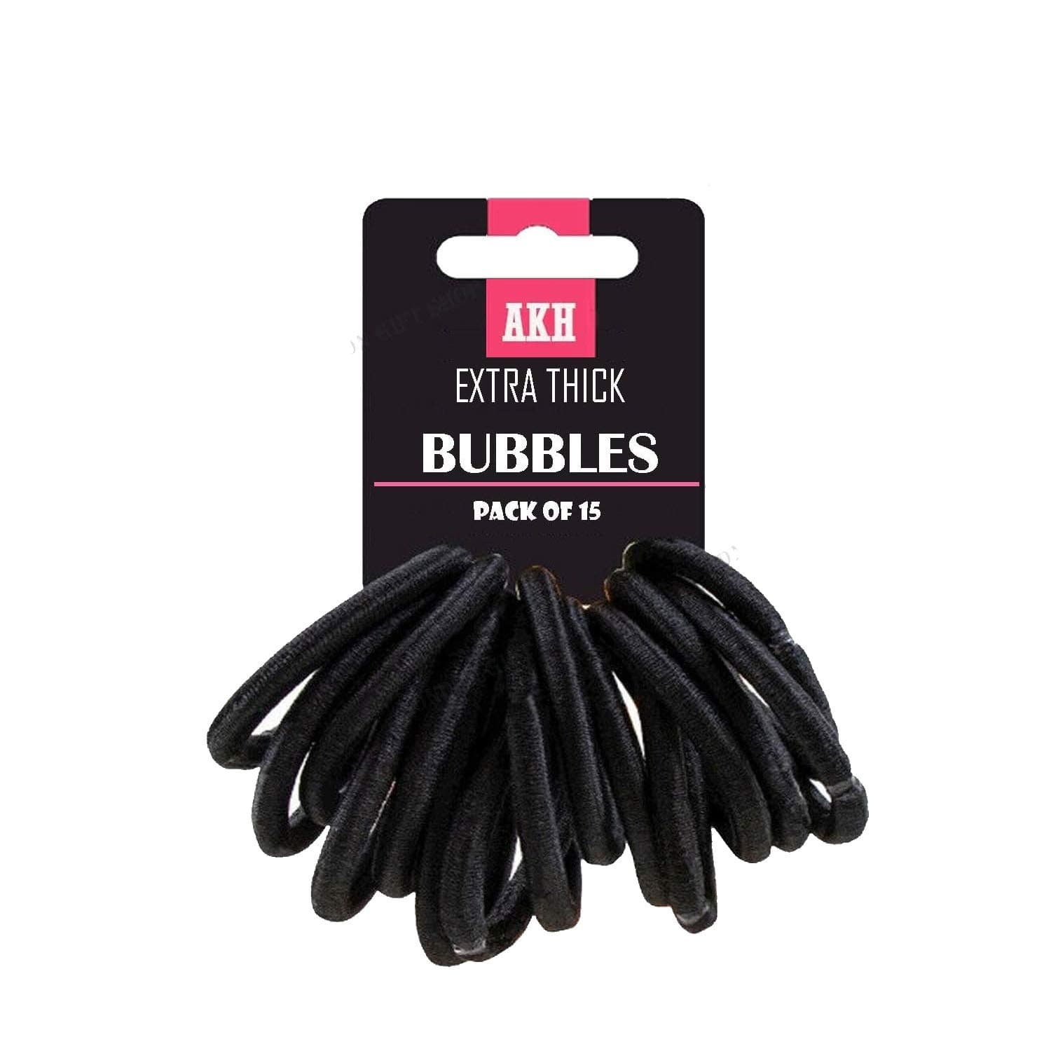AKH® Set of 15 BLACK Thick Snag Free Endless Hair Elastics Bobbles Hair Bands | Extra Thick | Ponytail Holders For Wide Range of Hair Styling Needs | UK