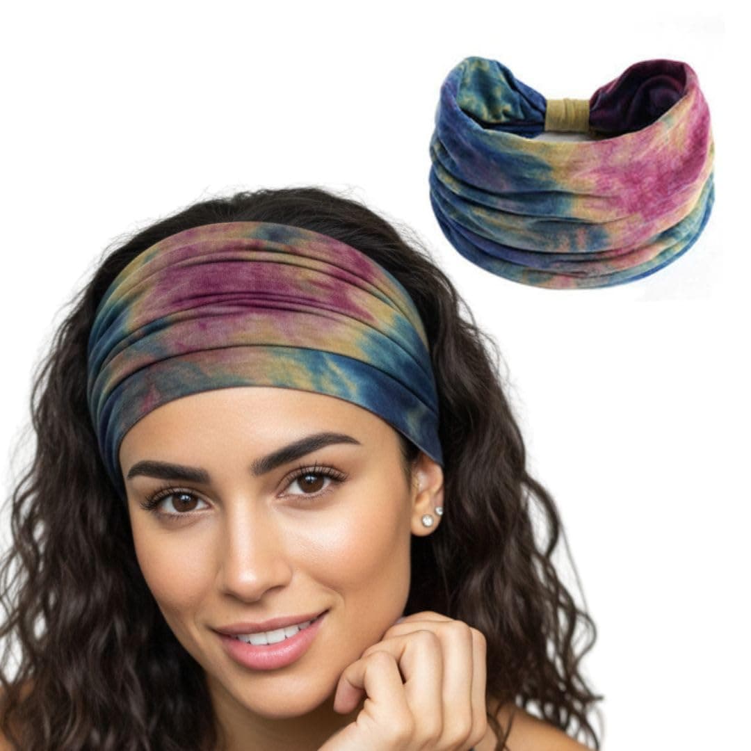 - XFYT Boho Chic Tie-Dye Workout Hair Bands | Sweat-Proof Your Gym Fitness Soft Wide Head Band Running Yoga Sports Bandana for Girls Women (Mix Boho), Multi-coloured, Microfiber