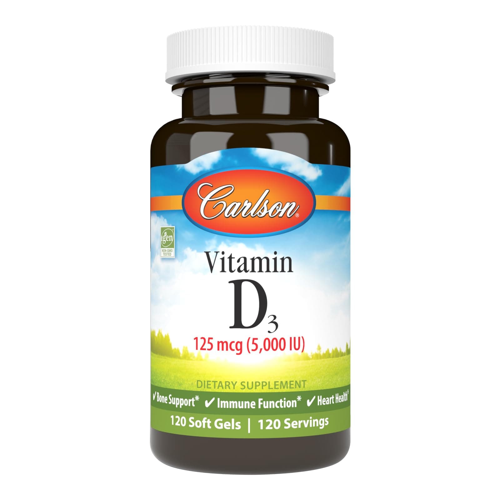 Carlson - Vitamin D3 5000 IU (125 mcg), Immune Support, Bone Health, Muscle Health, Cholecalciferol, Vitamin D Supplements, Vitamin D3 Soft Gels, 120 Softgels