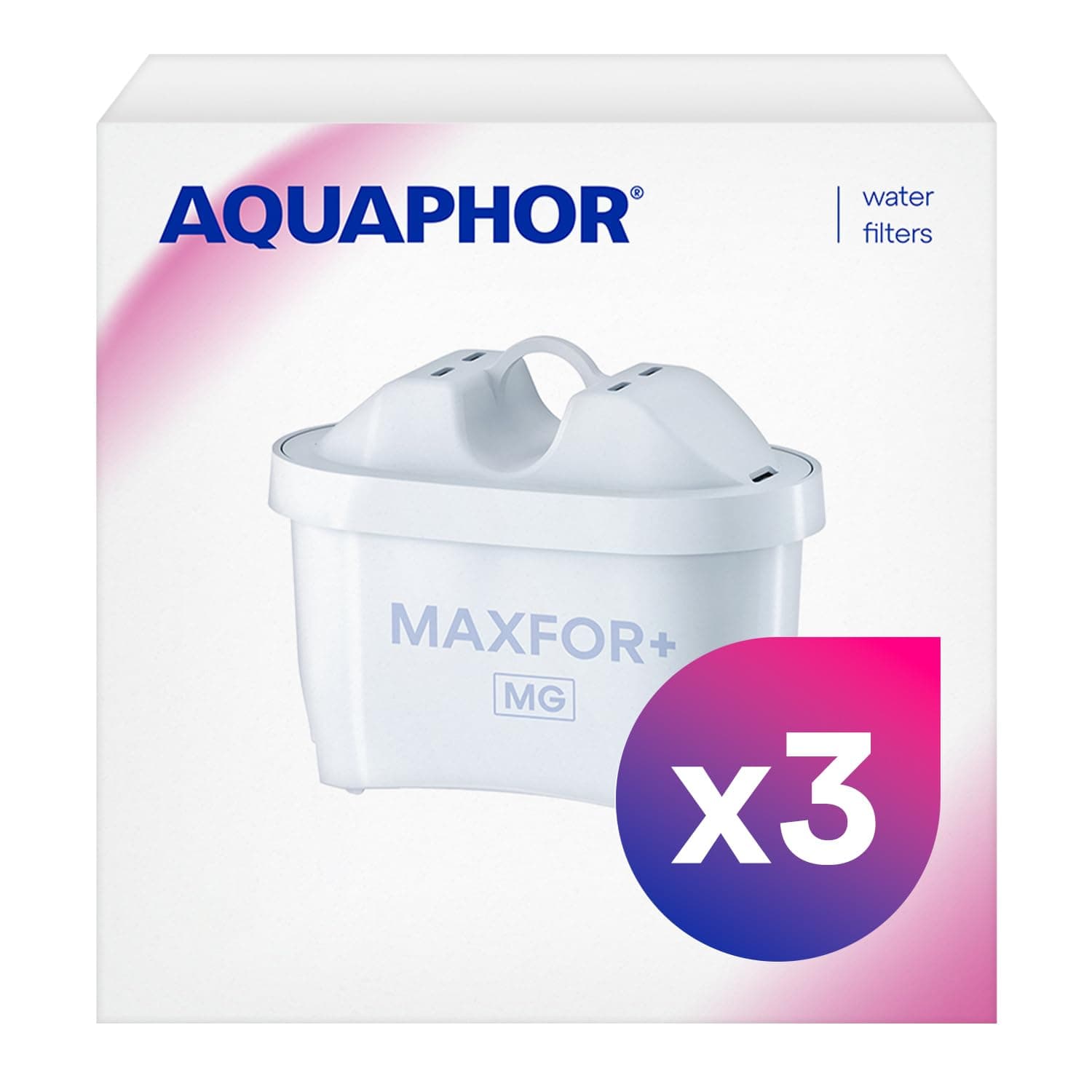 Maxfor+ Mg Water Filter Cartridge, Pack of 3, Compatible with Aquaphor Maxfor+ & Brita Maxtra+, Reduces Limescale, Chlorine, Impurities, Essential Magnesium