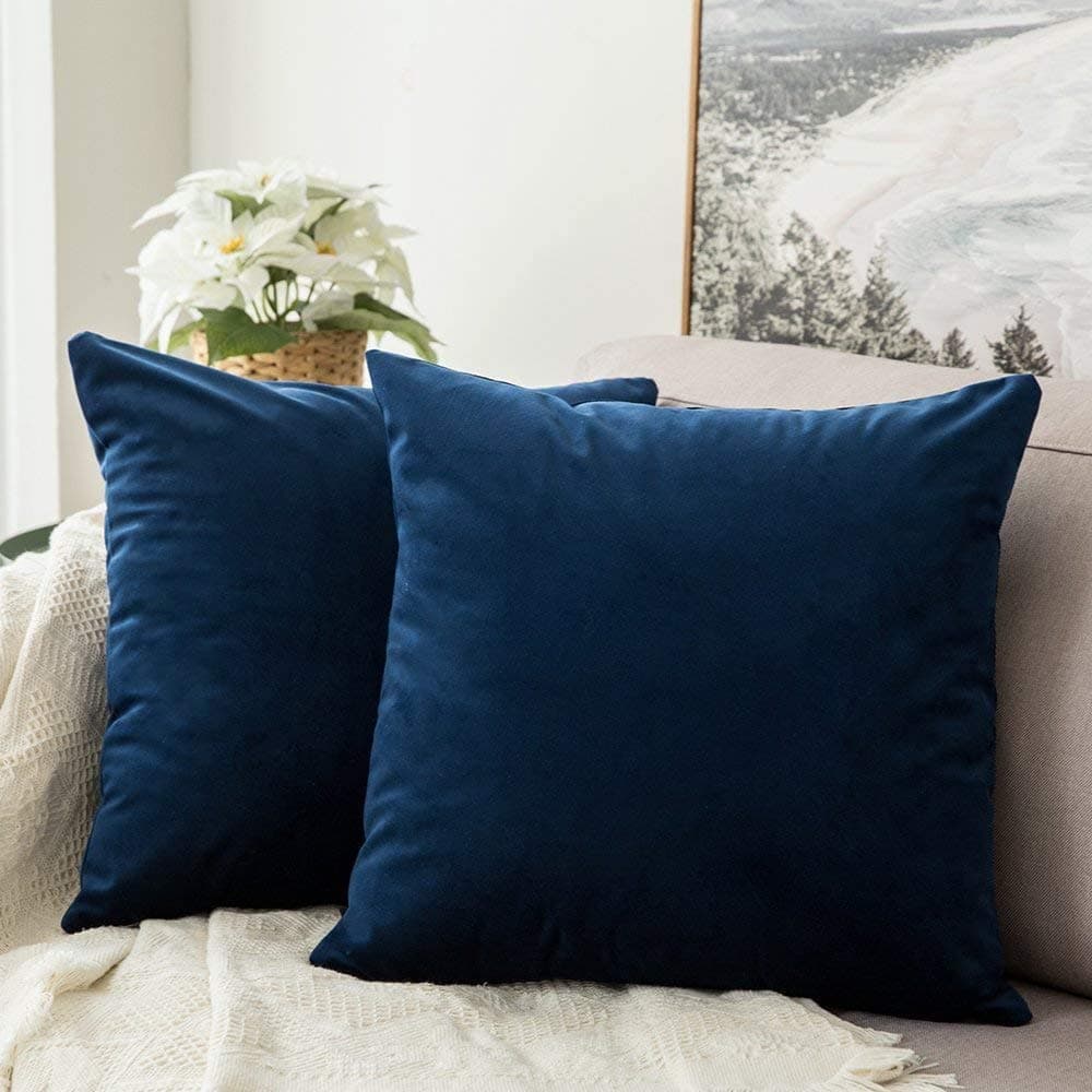 Velvet Throw Pillow Covers 18x18 Inch, Pack of 2 - Dark Blue, Super Soft Decorative Square Cushion Cases Modern Luxury Home Decor for Sofa, Couch, Bed, Chair