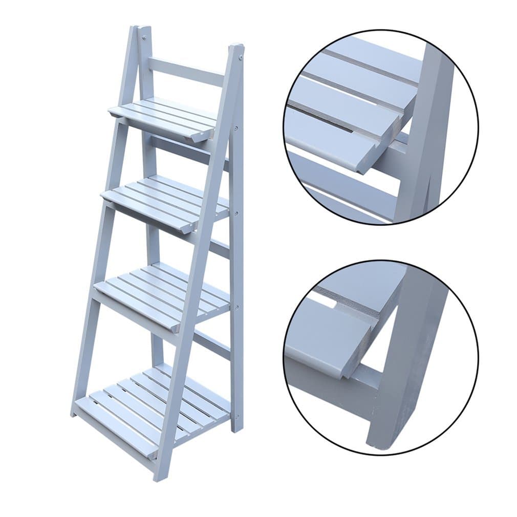 KATHER Flower Stand Garden Display Rack Shelf Plant Stage Wooden Outdoor Display Stand (4 Tiers Grey)