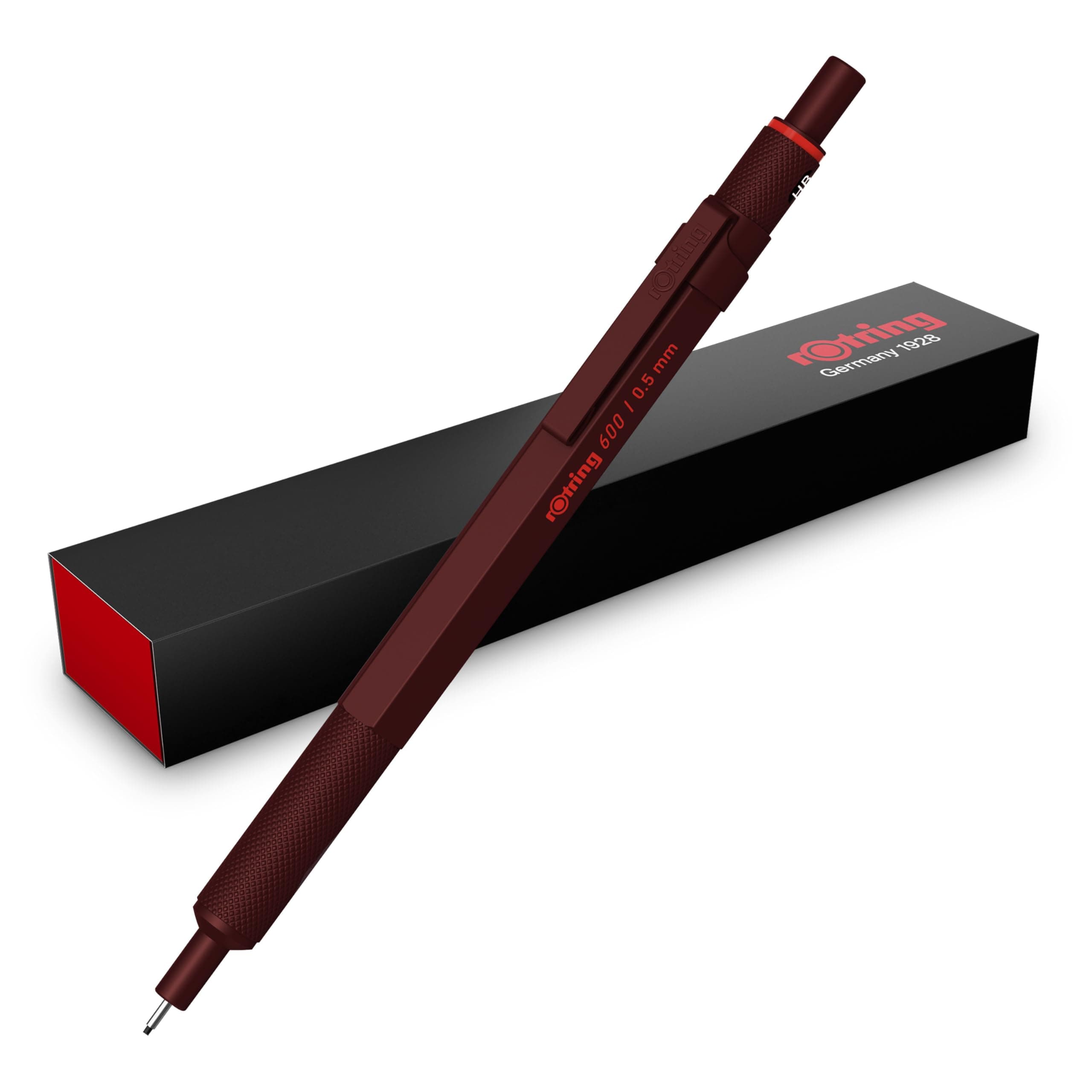Rotring 600 Mechanical Pencil | HB Lead, 0.5 mm | Rotary Lead Pencil with Full Metal Housing | Chocolate Brown | Non-Slip Knurled Grip Zone and Hex Shank