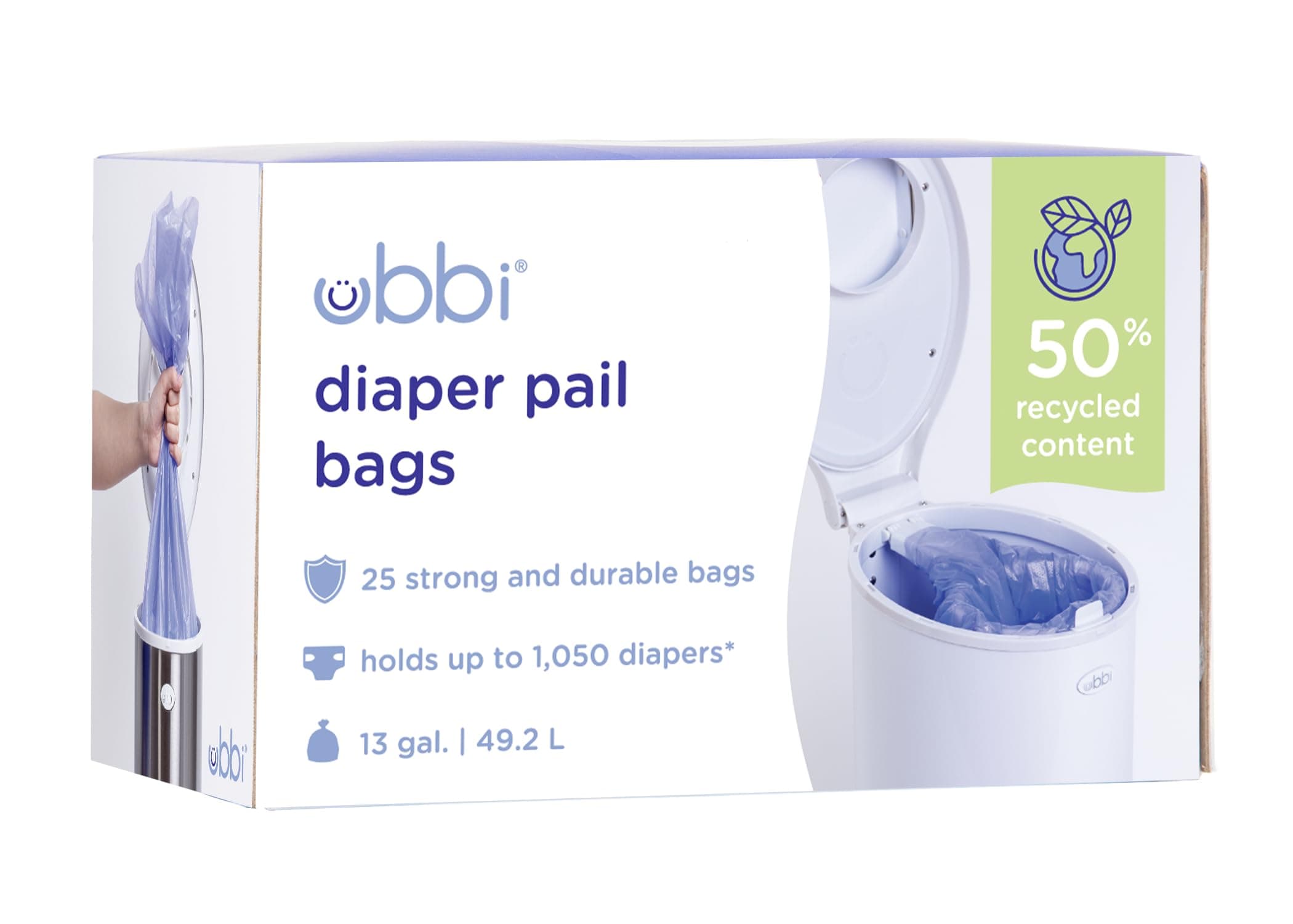 Ubbi Disposable Diaper Pail Plastic Bags, Single Pack, 25 Count, 13-Gallon Bags