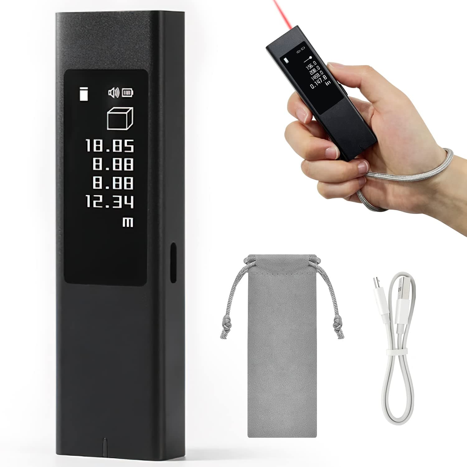 Yardot LS5 Mini Laser Measurement Tool, Touchscreen Laser Tape Measure Distance Meter 131FT/40M, Digital Angle Level Range Finder Devices with Type-C Charging