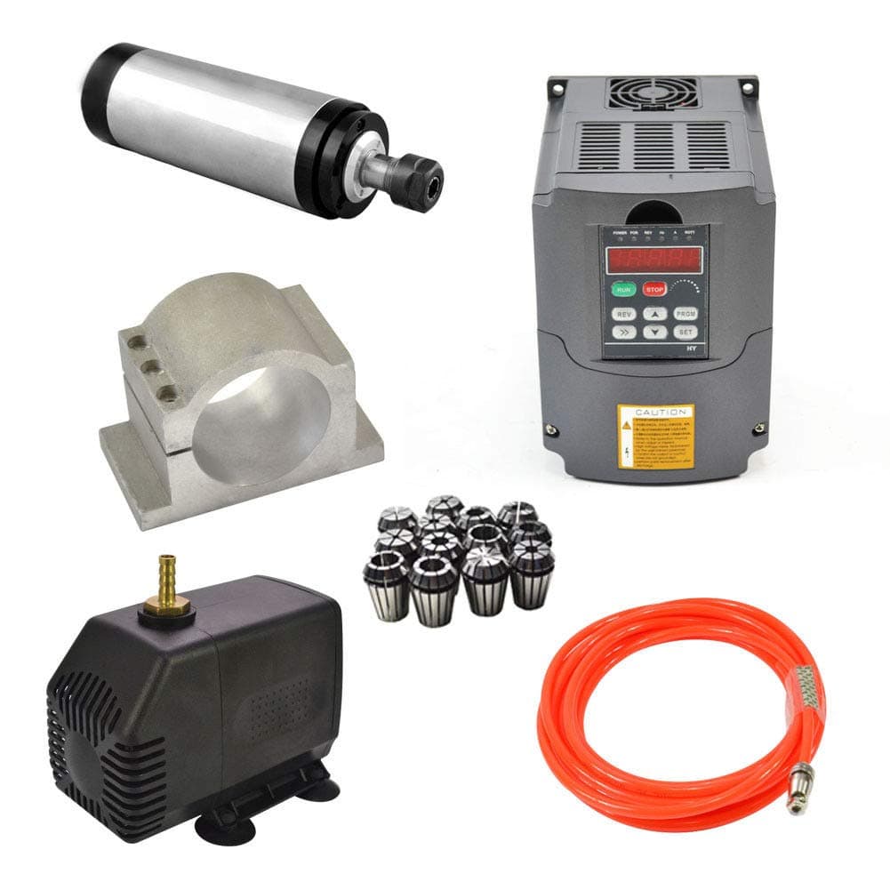 2.2kw 110v Water Cooled Er20 CNC Spindle Motor+ 2.2kw 110v Vfd Variable Frequency Drive+ 80mm Clamp+ Water Pump+ Pipe +Collet set