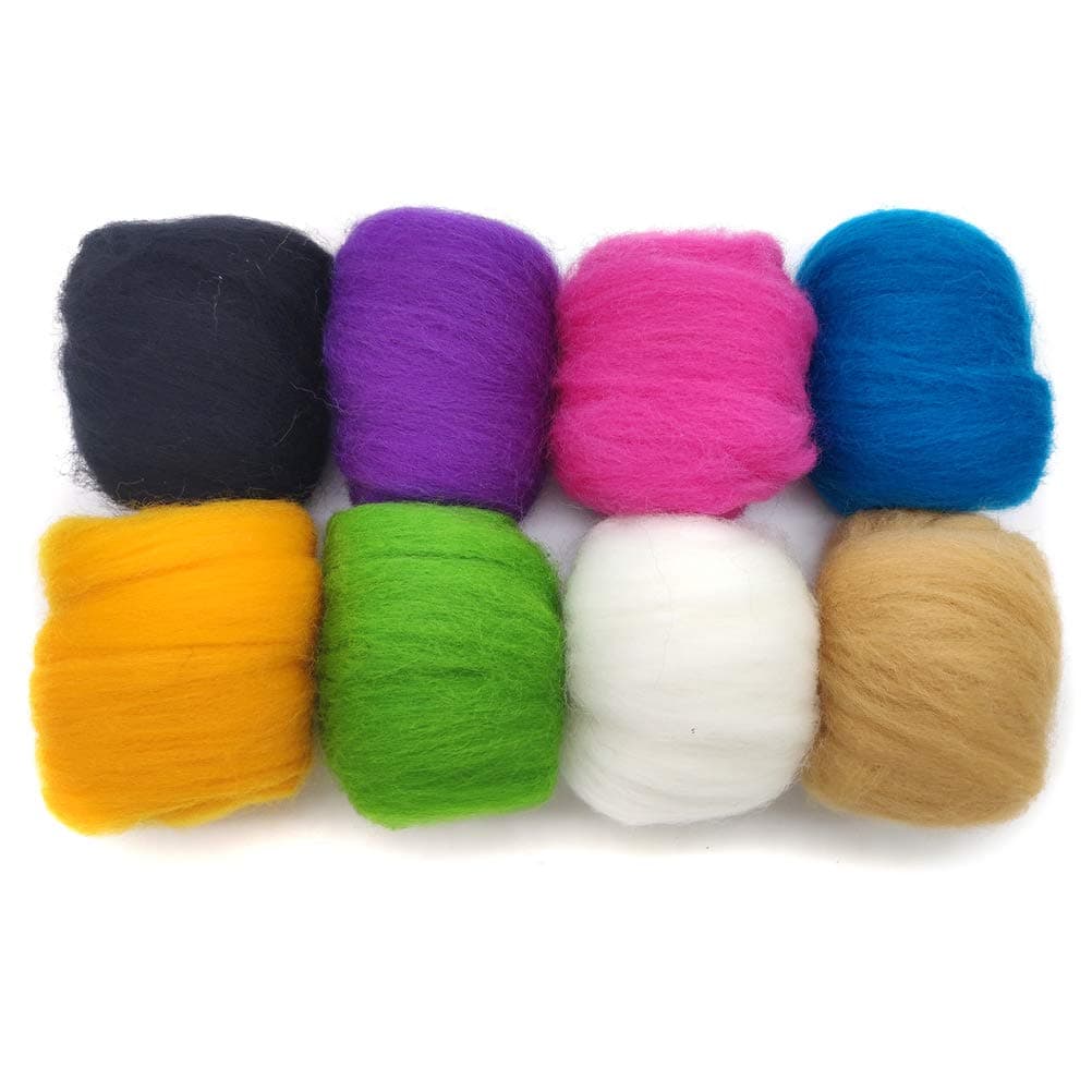 8 Pack Needle Felting Wool Roving 10g x 8 Color Total 80g Merino Wool 70S (19 Microns) Eco-friendly Super Soft Natural (i)