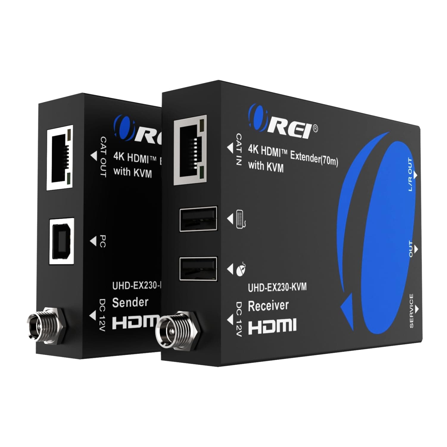 OREI KVM 4K HDMI Over Ethernet Extender Balun Over CAT6/7 Cable 4K@60Hz Upto 230 Feet - 2 USB 1.1 Ports, Supports Keyboard and Mouse USB HDMI Loop Out, Power Over Cable