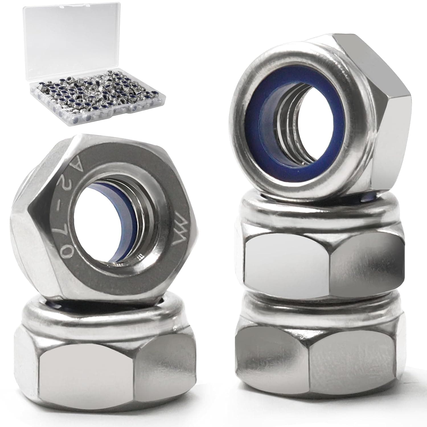 190 Pack M5-0.8mm Nylon Insert Hex Lock Nuts, 304 Stainless Steel A2-70 Locknuts,Standard Metric Thread Nylock Nuts