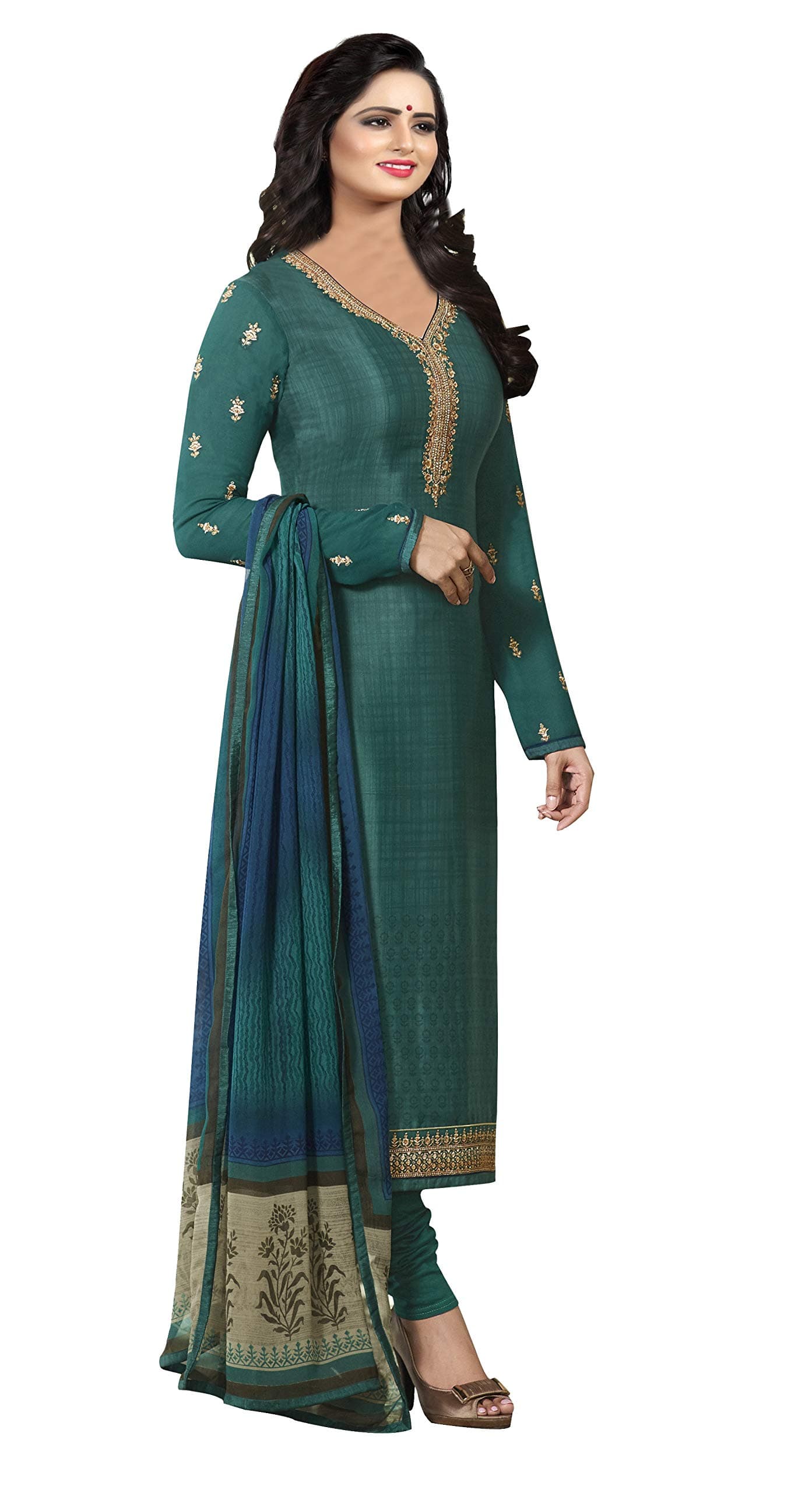 Womens Royal Crepe Straight Embroidered Semi Stitched Salwar Suit