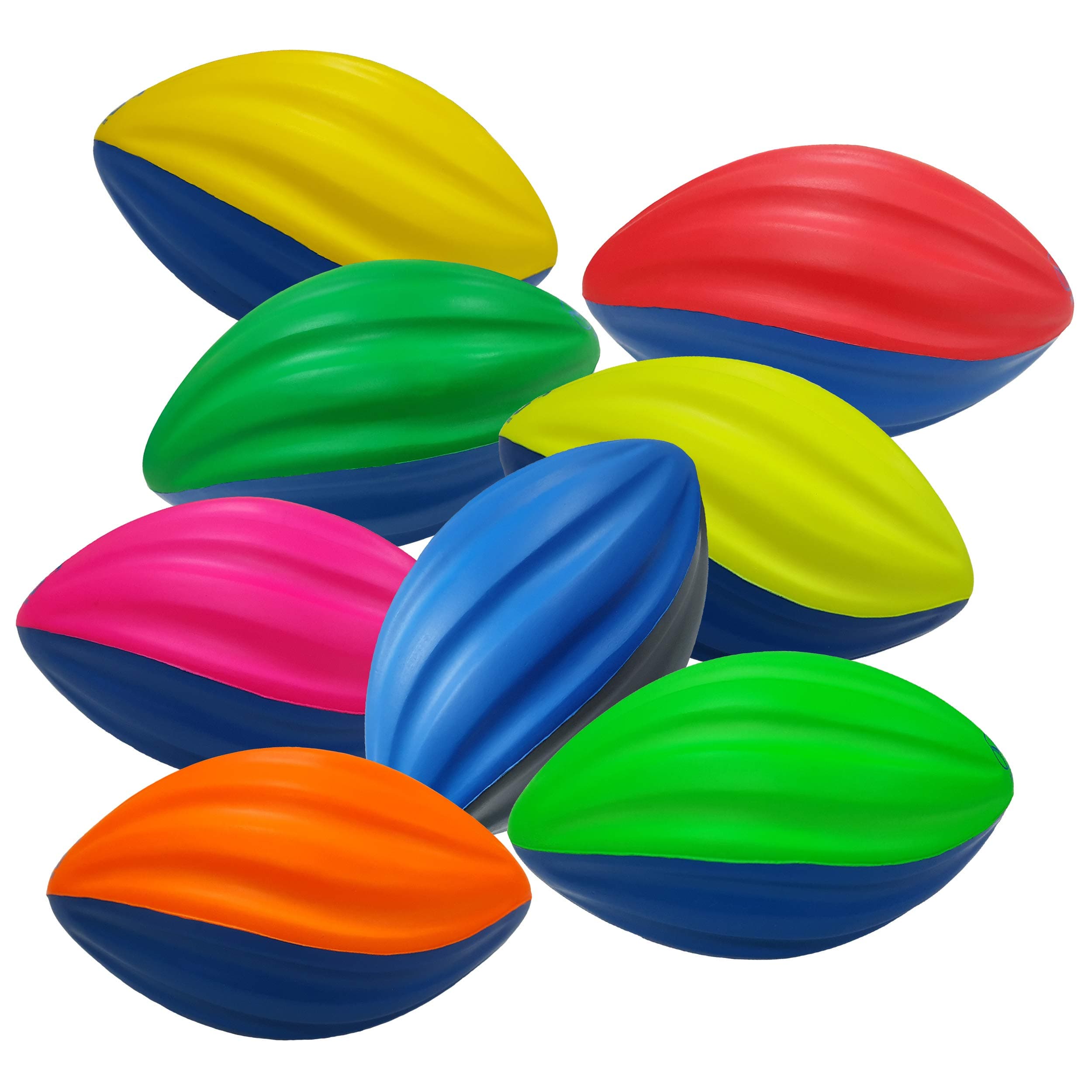 Macro Giant 5 Inch PU Foam Spiral Football, Set of 8, Assorted Colors, Training Practice, Kid Toy Sports Ball, Yard Game, Indoor Outdoor